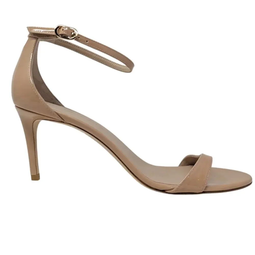 Stuart Weitzman Nudist II 75mm Patent Sandal Nude 9.5B Heels